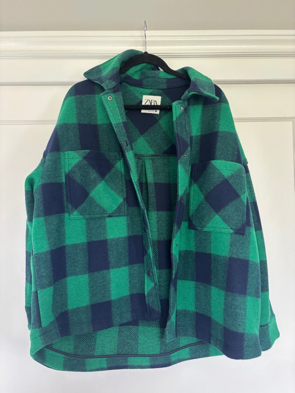 ZARA Green and Navy Buffalo Plaid Overshirt